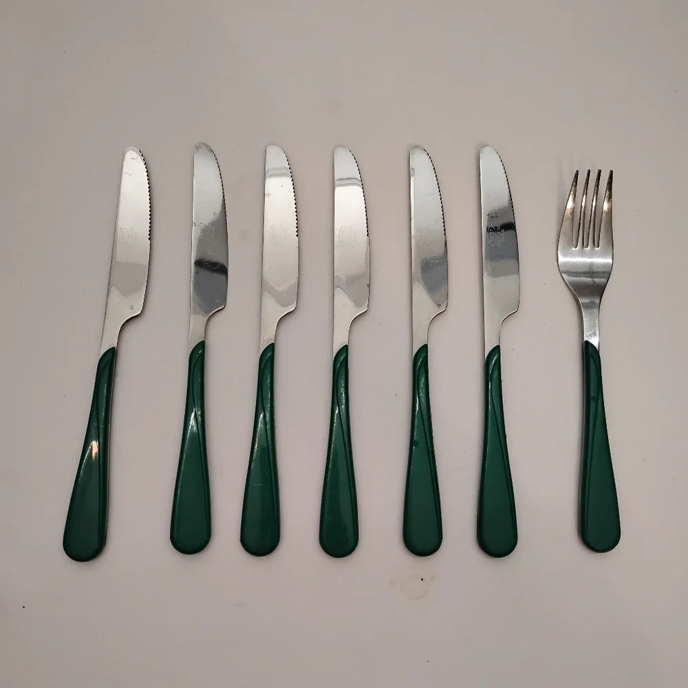 Vintage Lot Of 7 WF‎ Washington Forge Swirl Stainless Flatware Teal / Green
